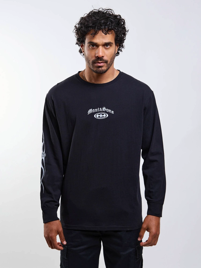 POLERA ML OLD TEE NEGRO HOMBRE MAUI AND SONS - 5