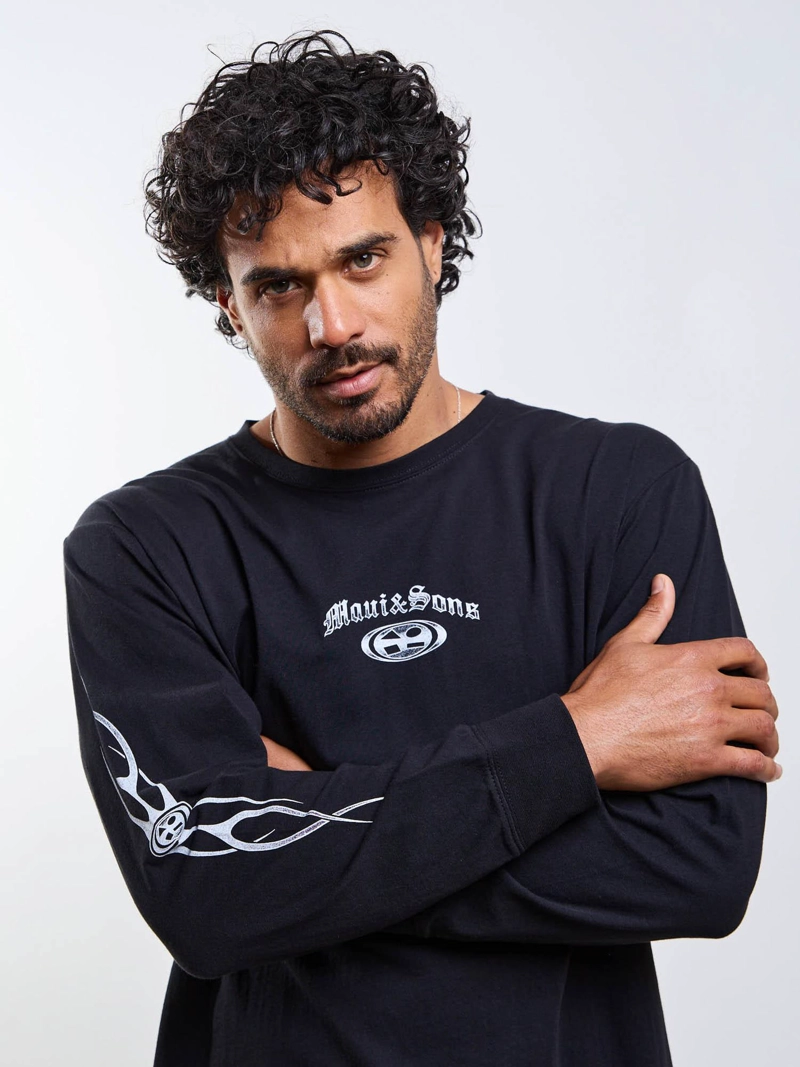 POLERA ML OLD TEE NEGRO HOMBRE MAUI AND SONS - 8