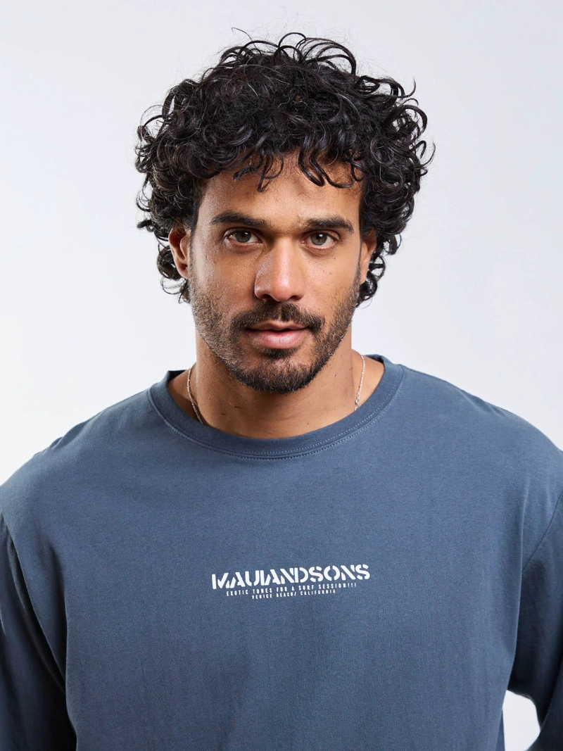 POLERA ML STENCIL AZUL HOMBRE MAUI AND SONS - 9