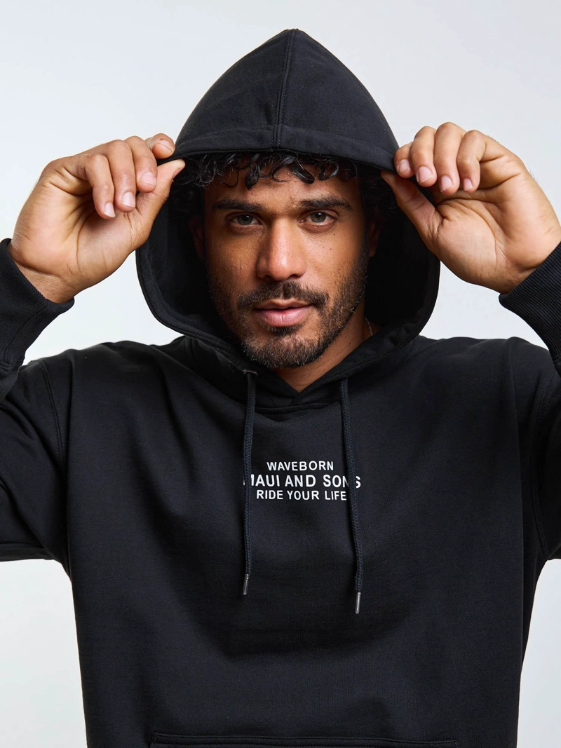 POLERON CANGURO WAVEBORN NEGRO HOMBRE MAUI AND SONS - 4