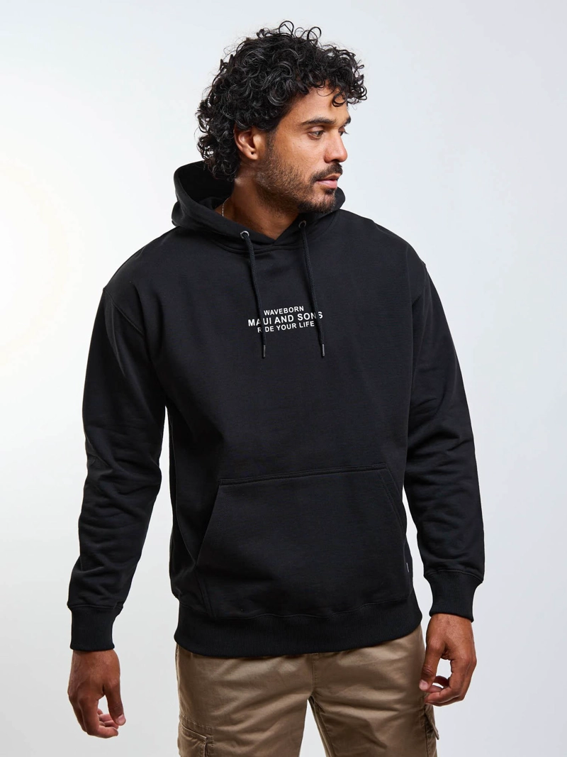 POLERON CANGURO WAVEBORN NEGRO HOMBRE MAUI AND SONS - 5