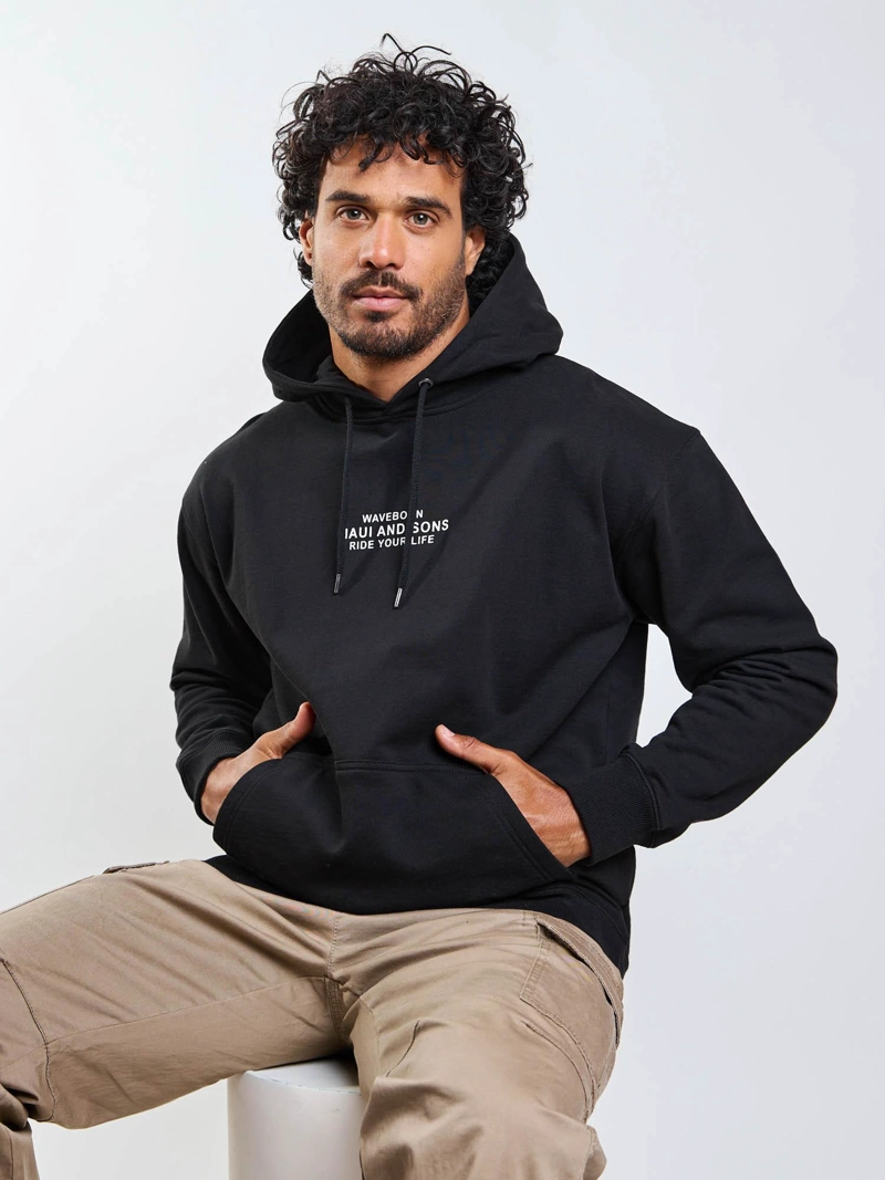 POLERON CANGURO WAVEBORN NEGRO HOMBRE MAUI AND SONS - 6