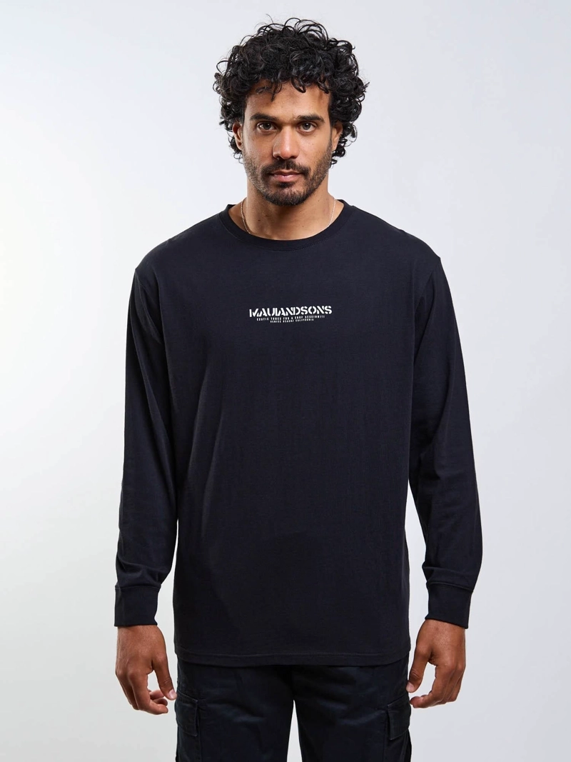 POLERA ML STENCIL NEGRO HOMBRE MAUI AND SONS - 1