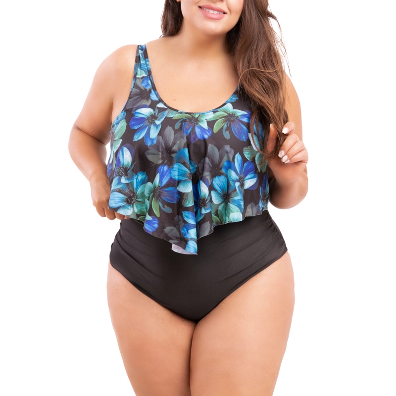 BIKINI MUJER HIPSY PUNTA TIRO ALTO TOP EN FLORES AZUL - 1