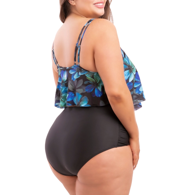 BIKINI MUJER HIPSY PUNTA TIRO ALTO TOP EN FLORES AZUL - 3