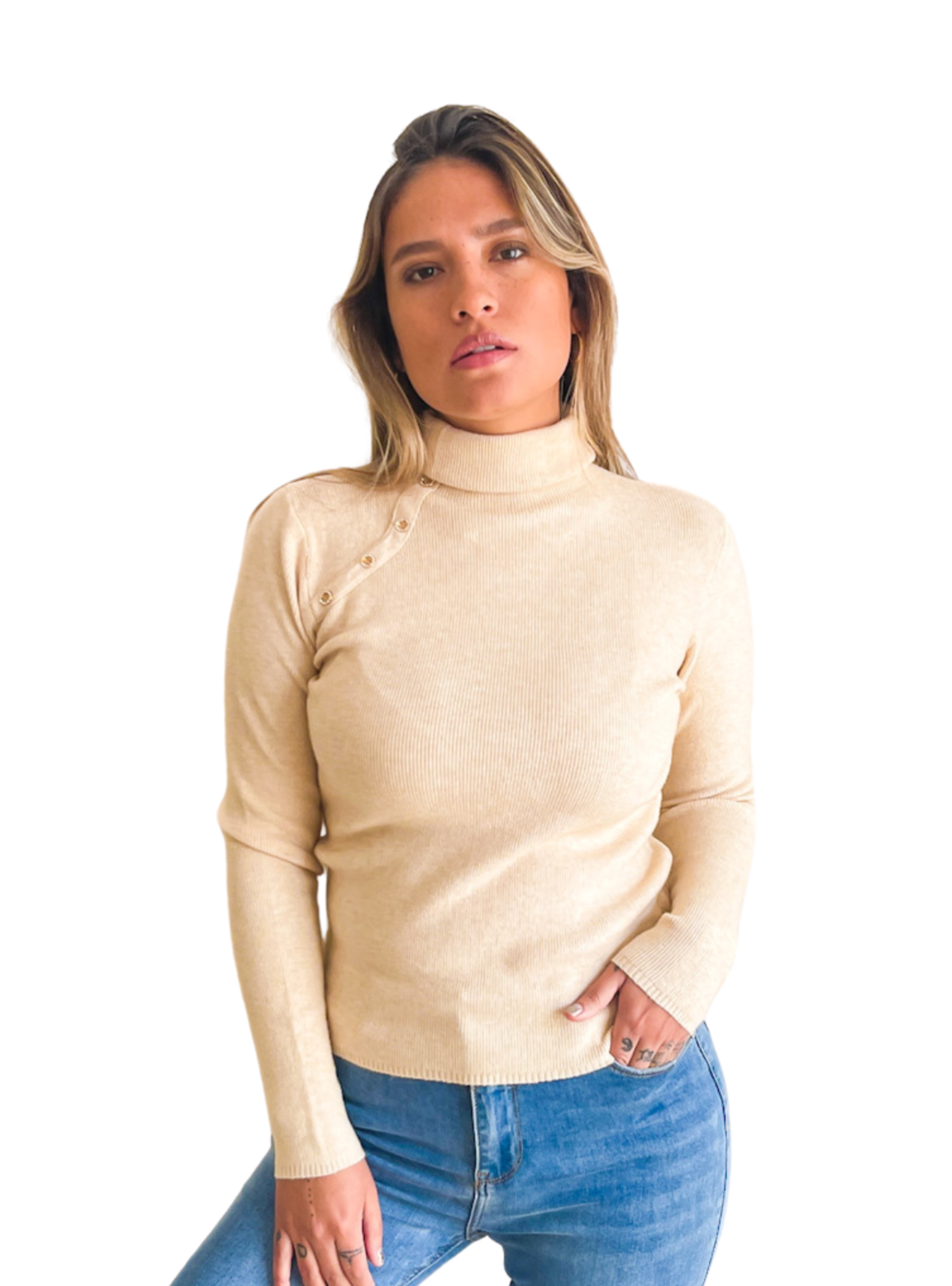 SWEATER MUJER CUELLO ALTO BOTONES BRILLOS - 2