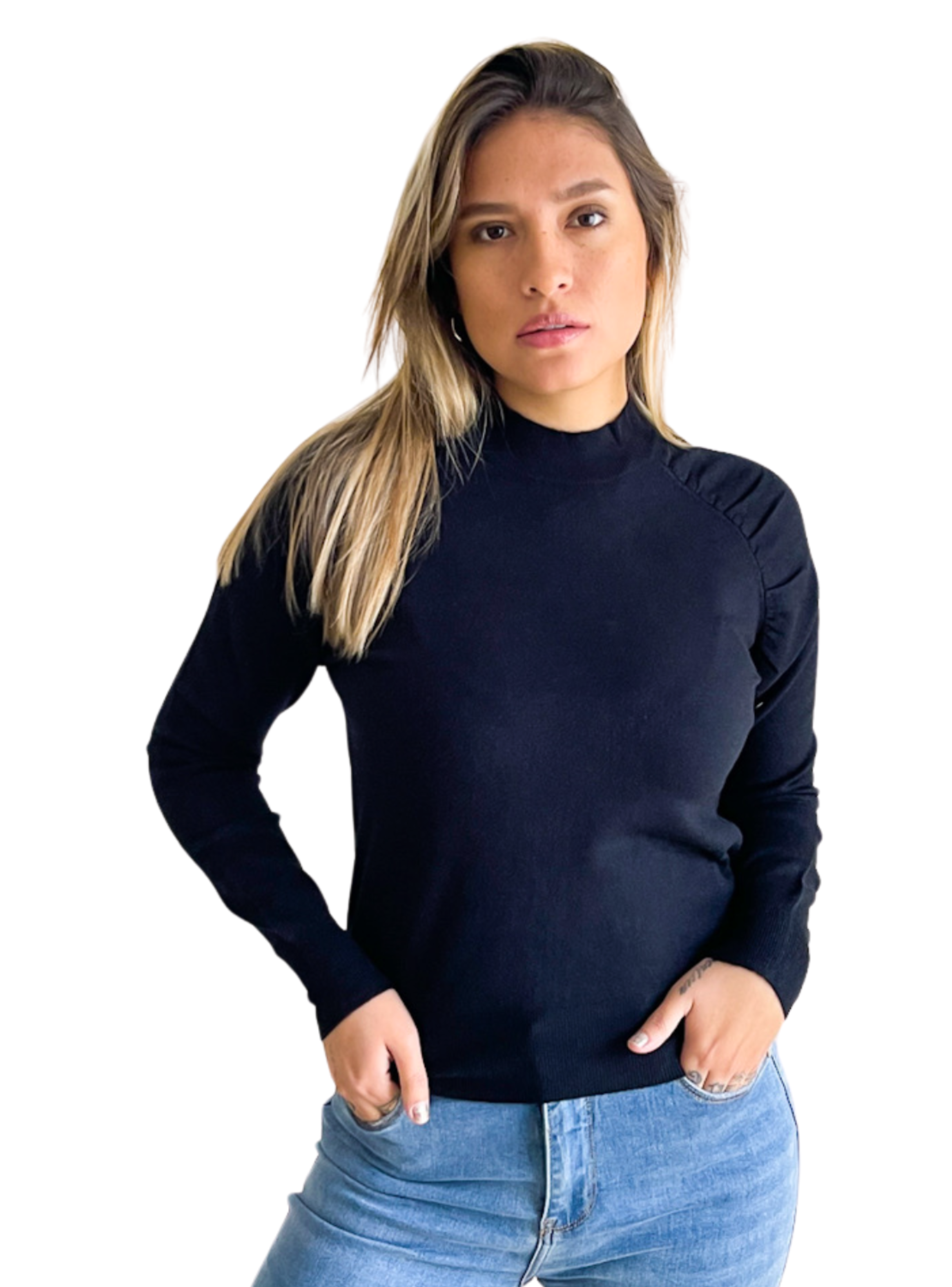 SWEATER CUELLO MEDIO MELISA COLORES Negro S-M