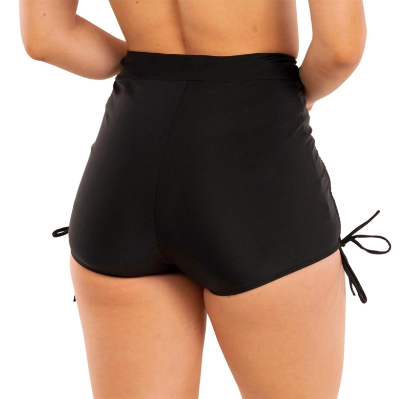 SHORT BIKINI TIRO ALTO PRETINA NEGRO CON STRAPS - 3