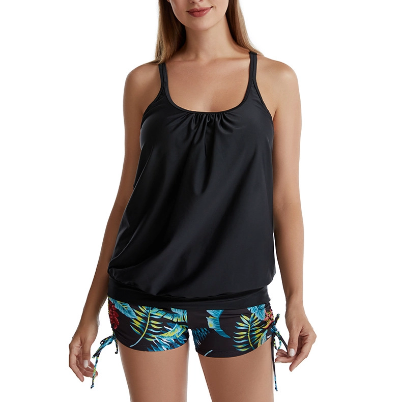 TANKINI TIRO ALTO SPORT BLACK HOJAS - 1