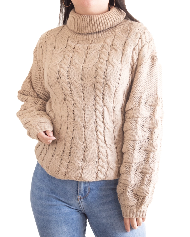 Chaleco mujer lana manga pompón Pandora cuello alto - 1