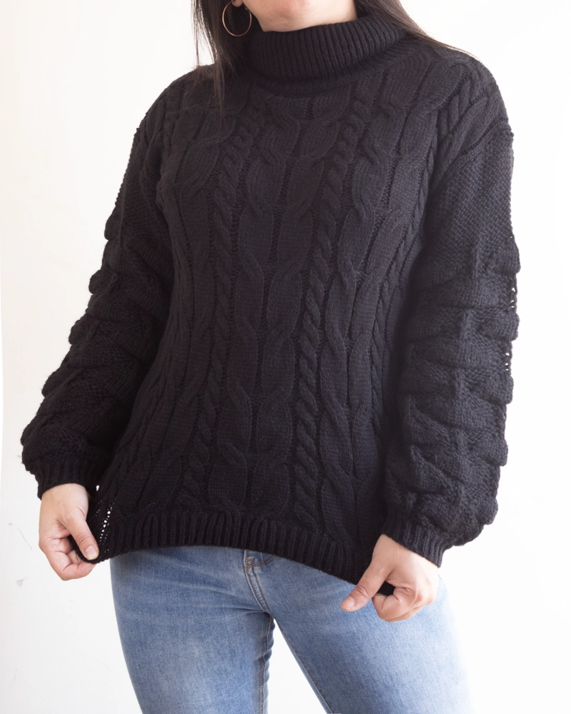 Chaleco mujer lana manga pompón Pandora cuello alto - 1