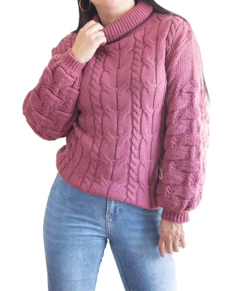 Chaleco mujer lana manga pompón Pandora cuello alto - 2