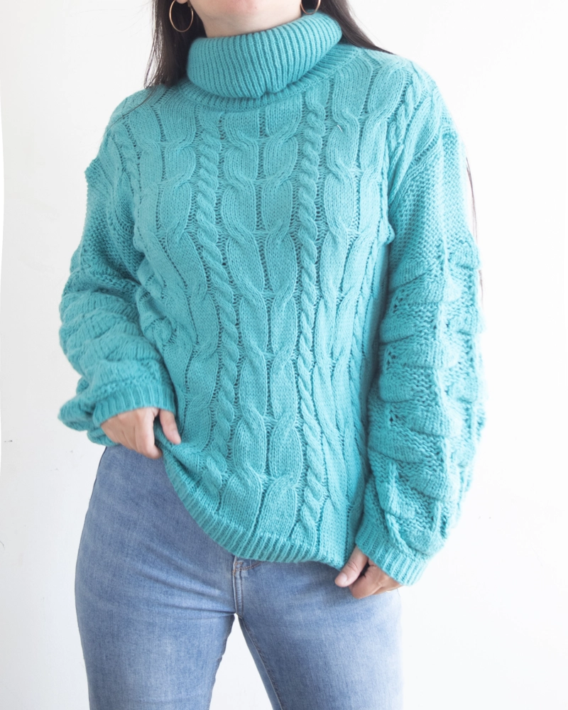 Chaleco mujer lana manga pompón Pandora cuello alto - 3