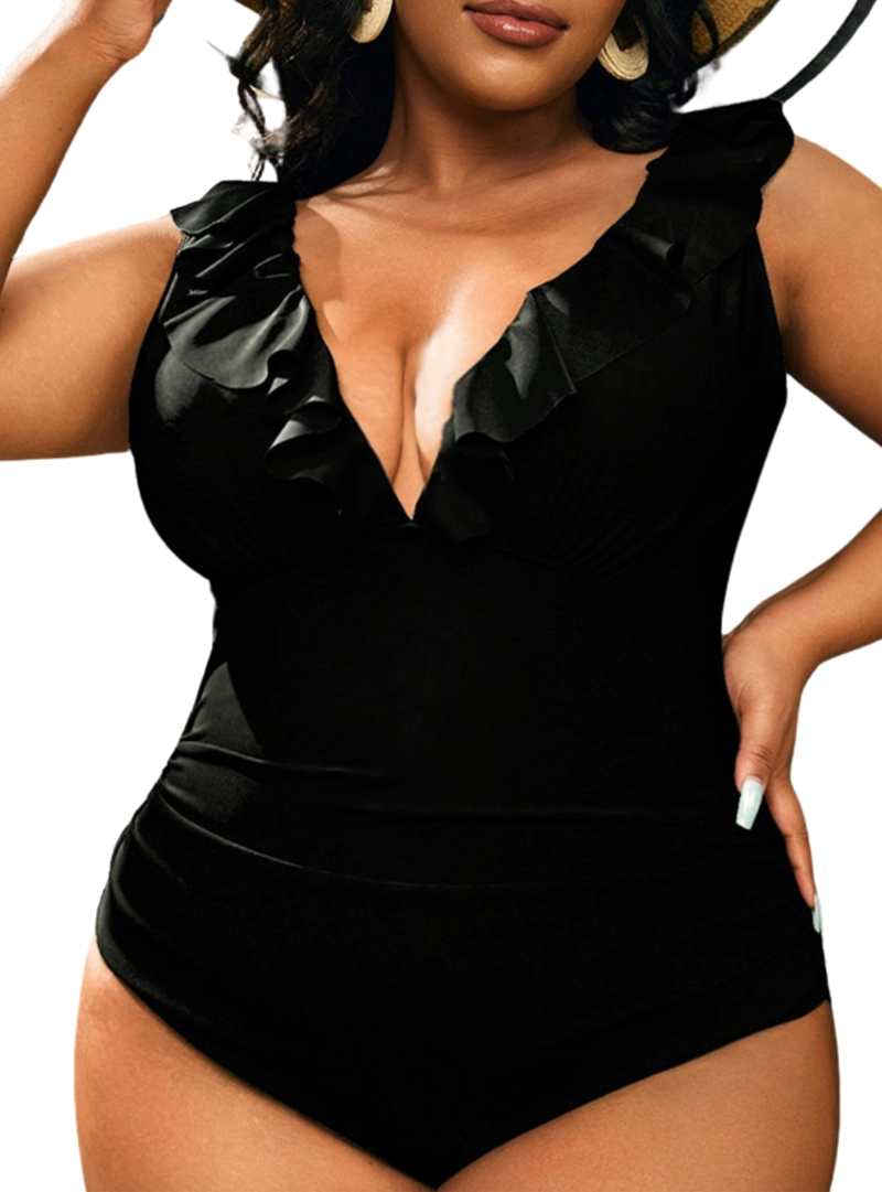 TRAJE DE BAÑO ESCOTE V VUELOS PLUS SIZE - 4