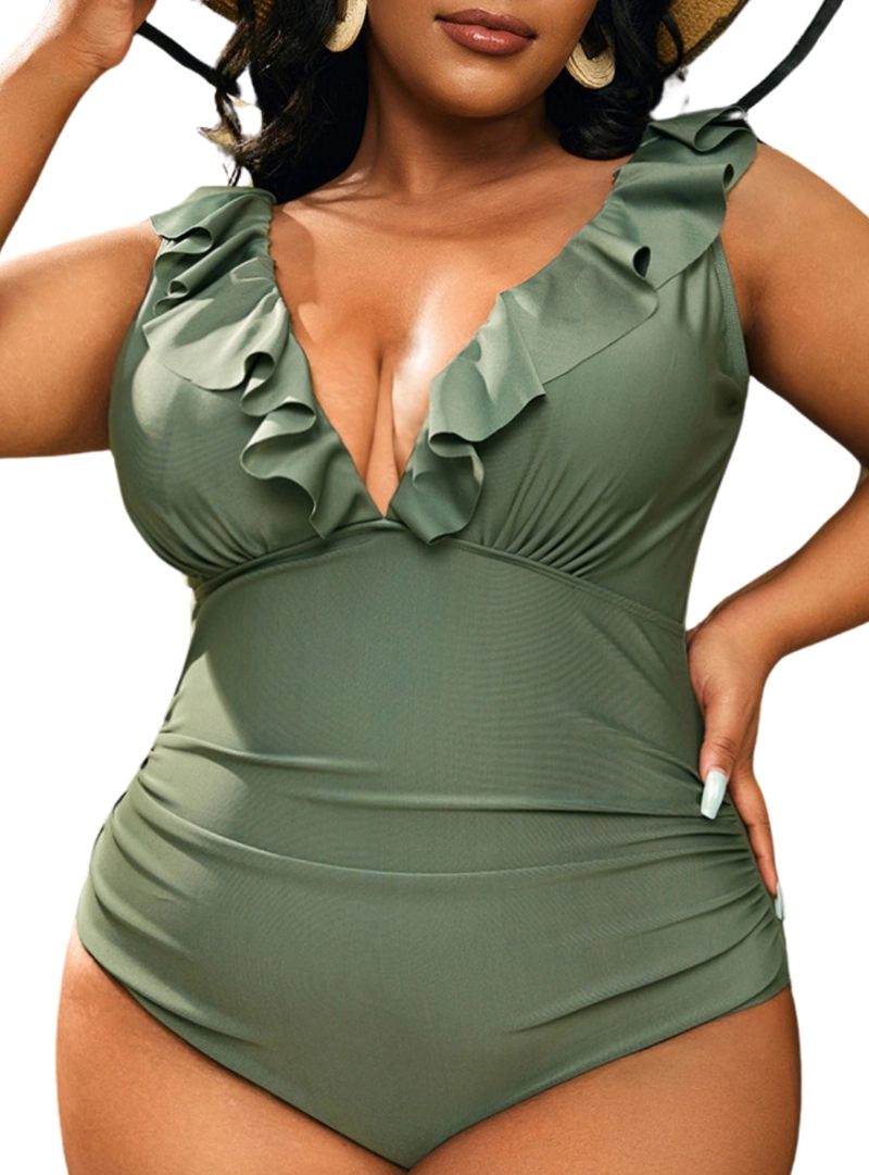 TRAJE DE BAÑO ESCOTE V VUELOS PLUS SIZE - 5