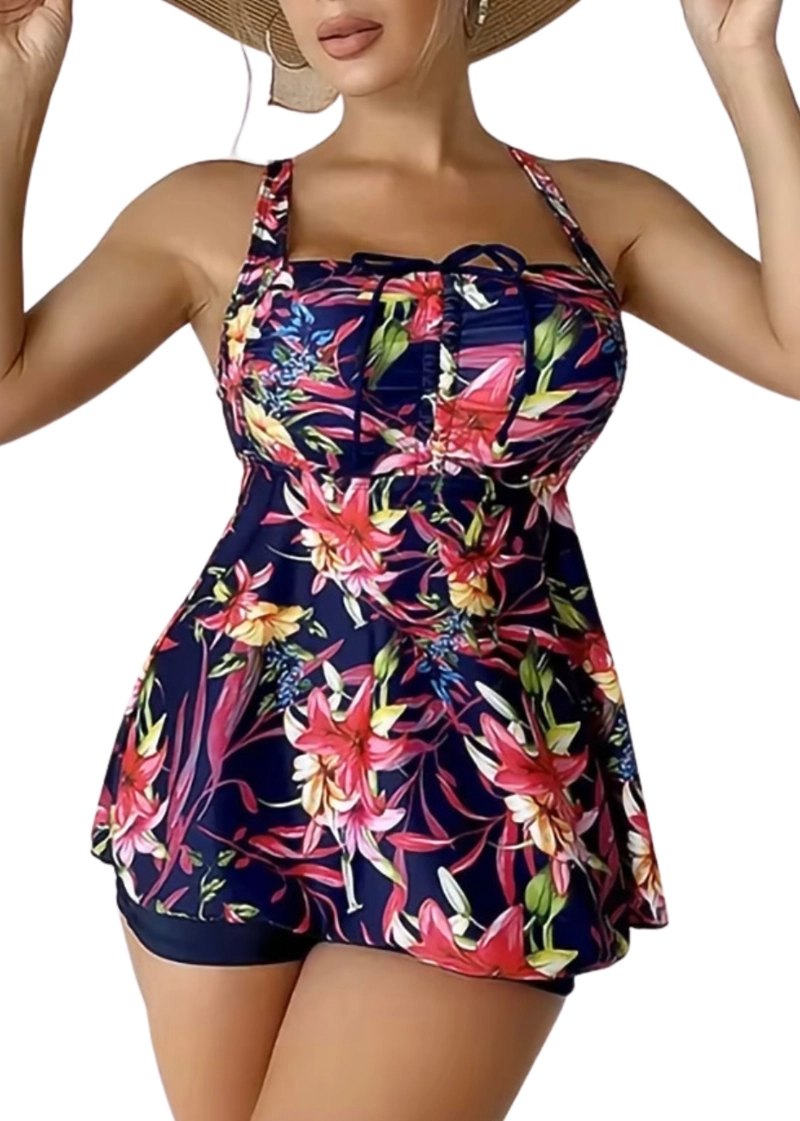 TANKINI MUJER SHORT KORA AZUL Y ROSA - 3