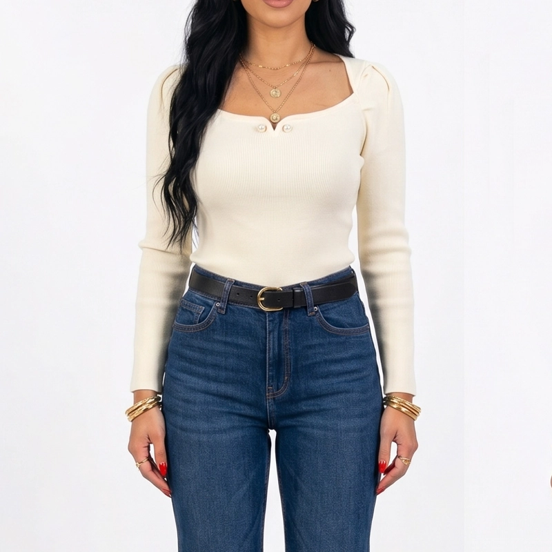 SWEATER CAMISETA BÁSICO MANGA PRINCESA COLORES - 1