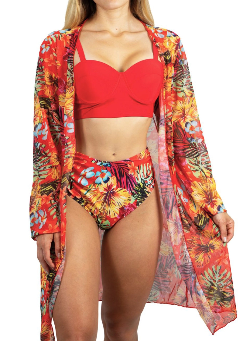 BIKINI TIRO ALTO + SALIDA PLAYA RED TROPICAL - 2