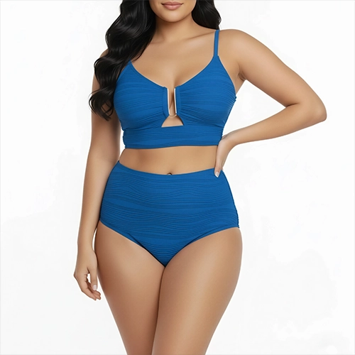 BIKINI TIRO ALTO MUJER VICTORIA TEXTURADO AZUL - 1