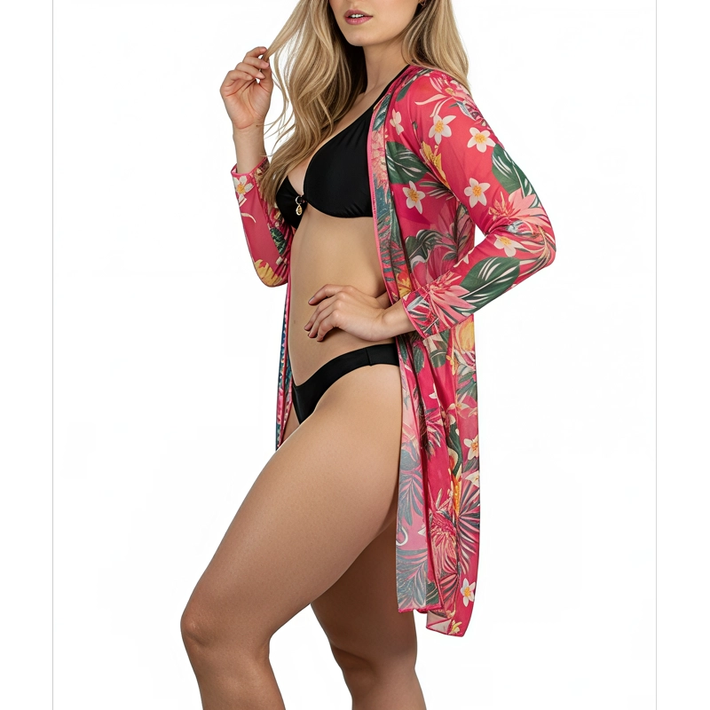 KIMONO PLAYA ESTAMPADO TROPICAL ROSA - 2