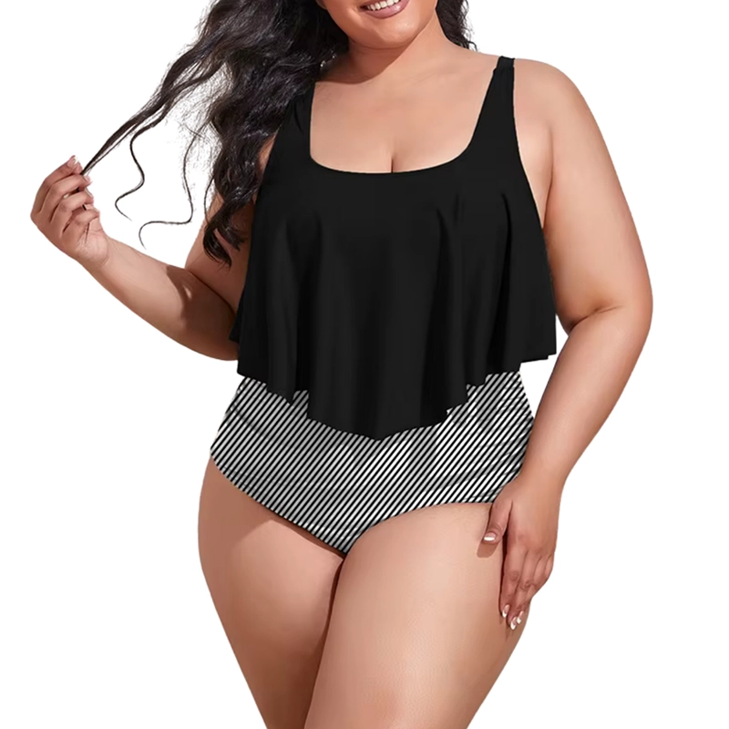 CONJUNTO DE BIKINI TIRO ALTO EN PUNTA LINEAS PLUS SIZE - 2
