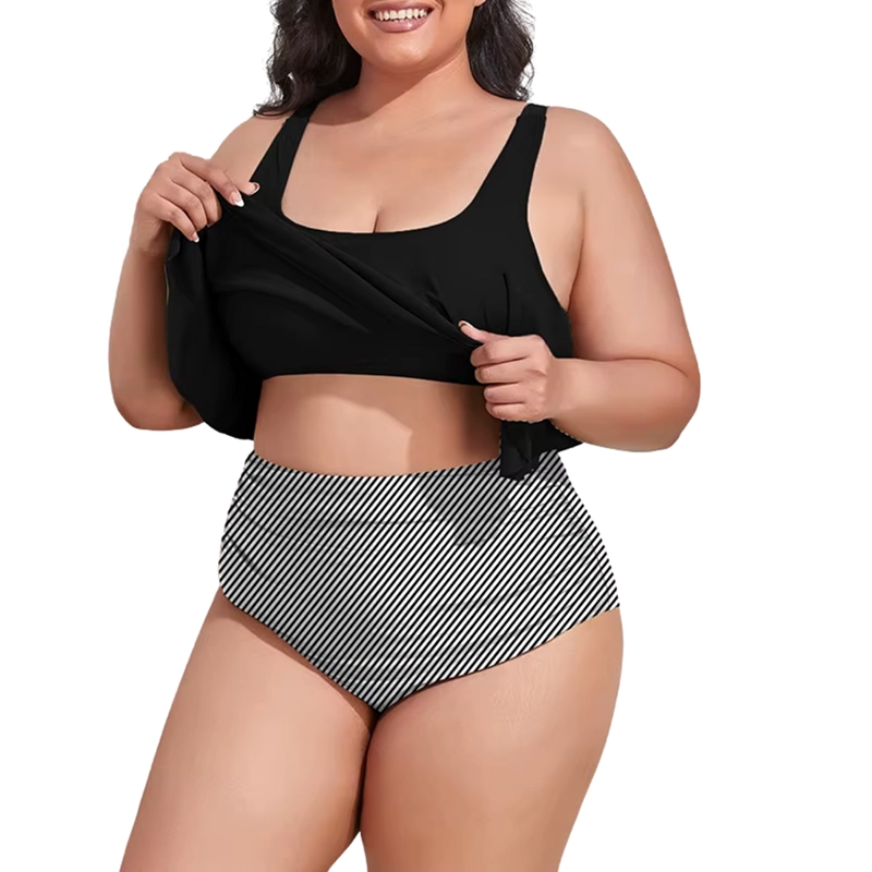 CONJUNTO DE BIKINI TIRO ALTO EN PUNTA LINEAS PLUS SIZE - 3