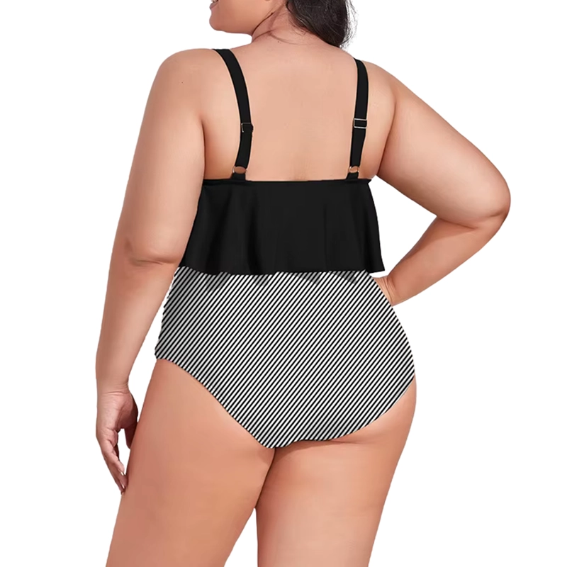 CONJUNTO DE BIKINI TIRO ALTO EN PUNTA LINEAS PLUS SIZE - 4