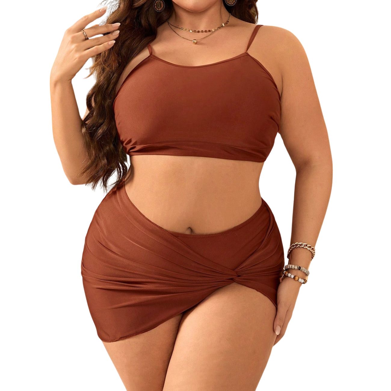 BIKINI 3 PIEZAS CON MINIFALDA PAREO (COLOR TERRACOTA) - 1