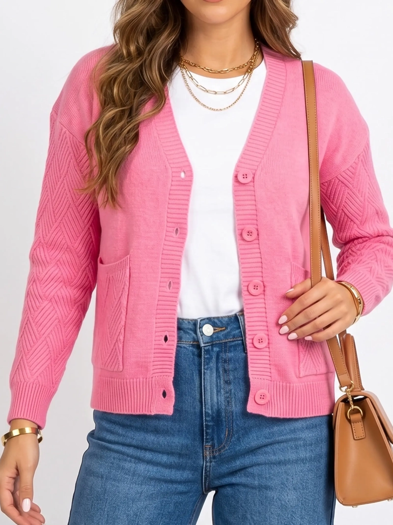 CARDIGAN MUJER BASICO TEXTURIZADO CON BOTONES - 1