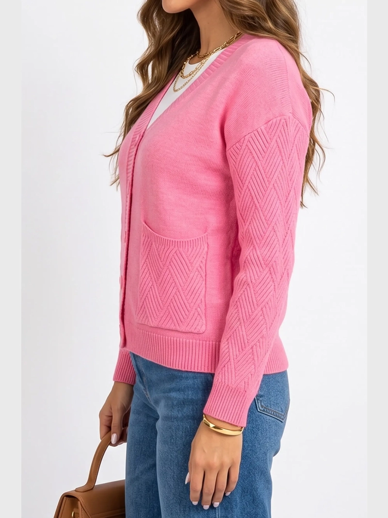 CARDIGAN MUJER BASICO TEXTURIZADO CON BOTONES - 3