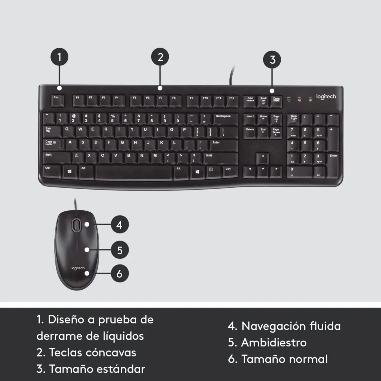 COMBO DE TECLADO Y MOUSE MK120 USB NEGRO - 5