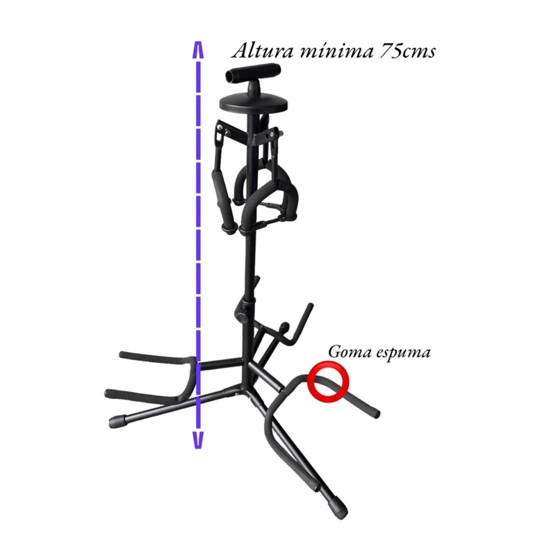 SOPORTE HAMILTON DE GUITARRA TRIPLE NEGRO - 7