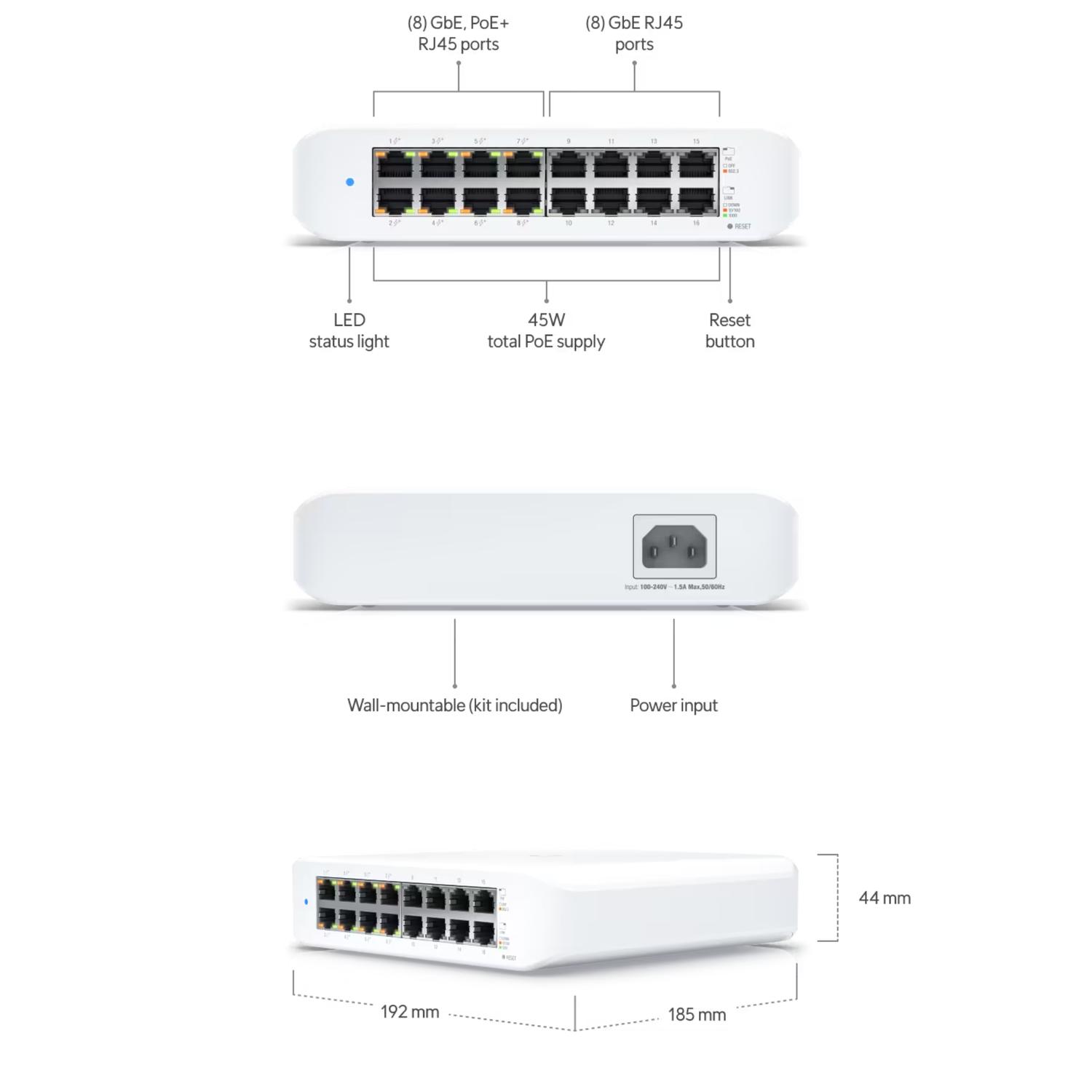 SWITCH UBIQUITI UNIFI LITE ADMINISTRABLE 16 PUERTOS UNIFI LITE POE - 2