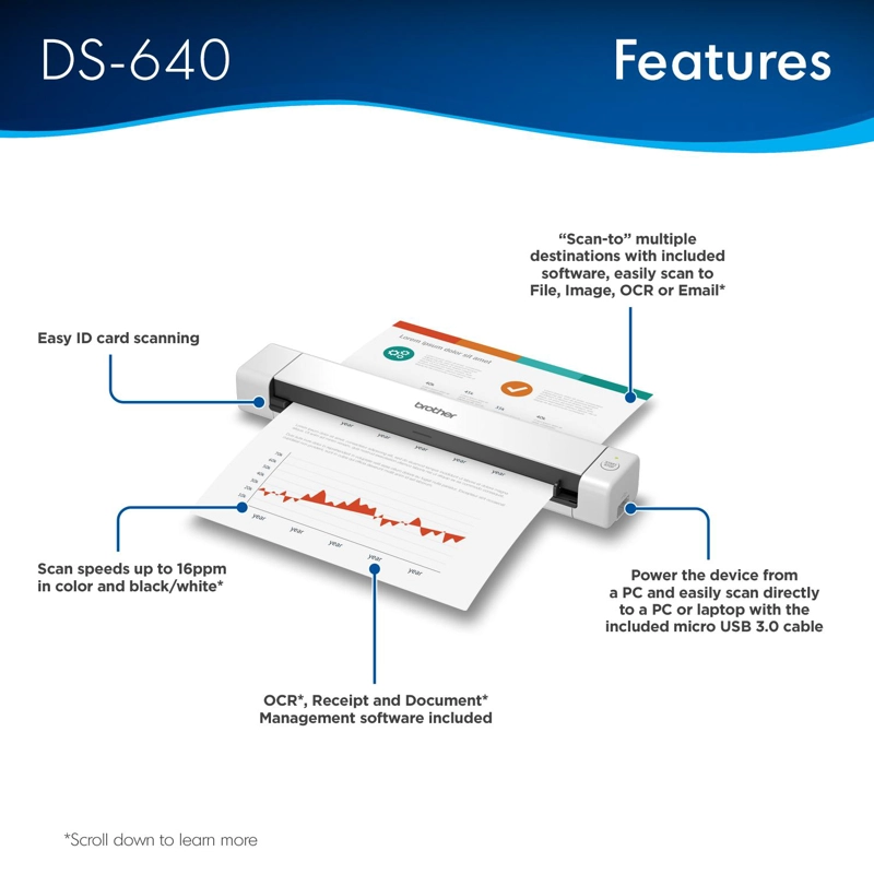 ESCANER PORTATIL BROTHER DS-640 COLOR USB COMPACTO - 5
