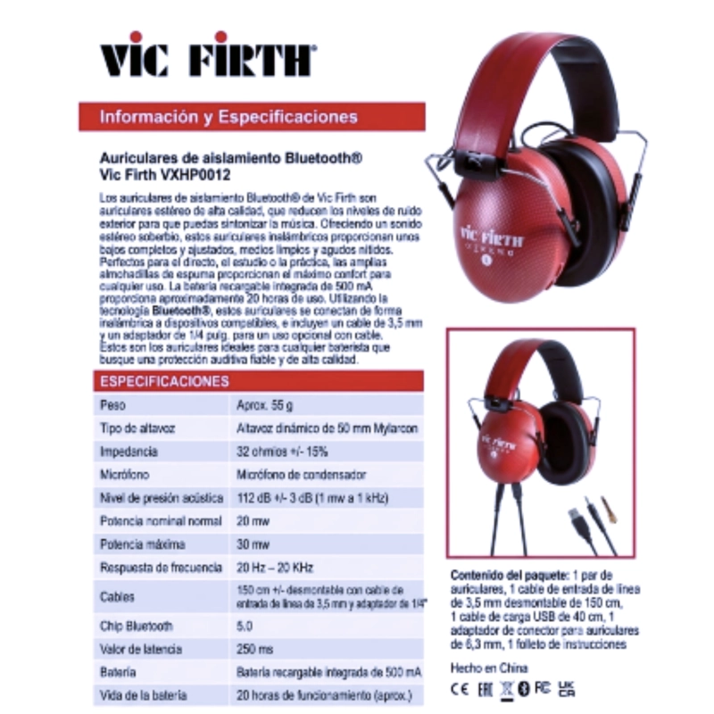 AURICULARES BLUETOOTH VIC FIRTH PARA TOCAR BATERIA VXHP0012 - 9
