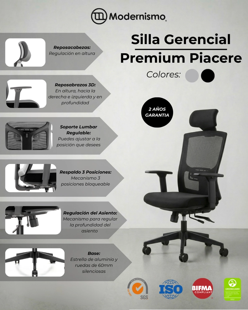 SILLA GERENCIAL WARRIOR GRIS PREMIUM OFICINA PIACERE - 6