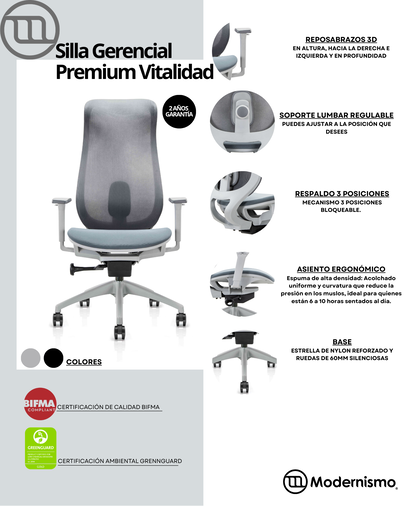 SILLA GERENCIAL PREMIUM DE OFICINA VITALIDAD GRIS - 6