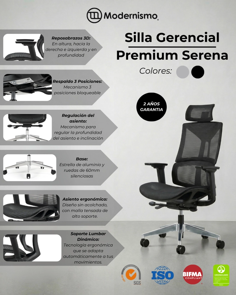 SILLA GERENCIAL PREMIUM DE OFICINA SERENA EN COLOR NEGRO - 7