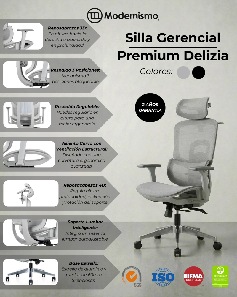 SILLA GERENCIAL PREMIUM DE OFICINA DELIZIA GRIS - 7