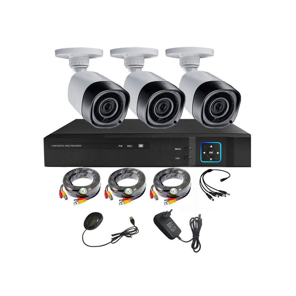 KIT 3 CAMARAS DE SEGURIDAD +XVR 4CH HD EXTERIOR 1MP - 1