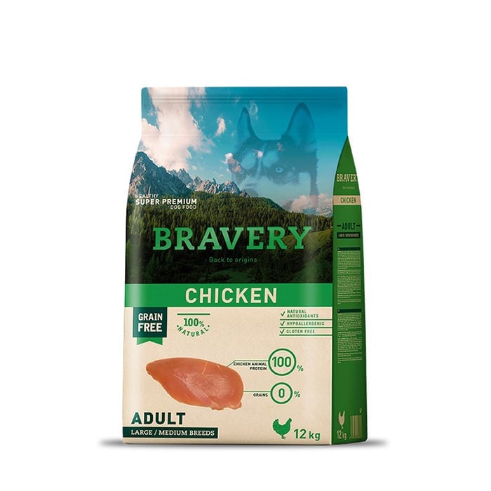 BRAVERY LARGE/MEDIUM BREEDS PERRO ADULTO SABOR POLLO 12KG - 1