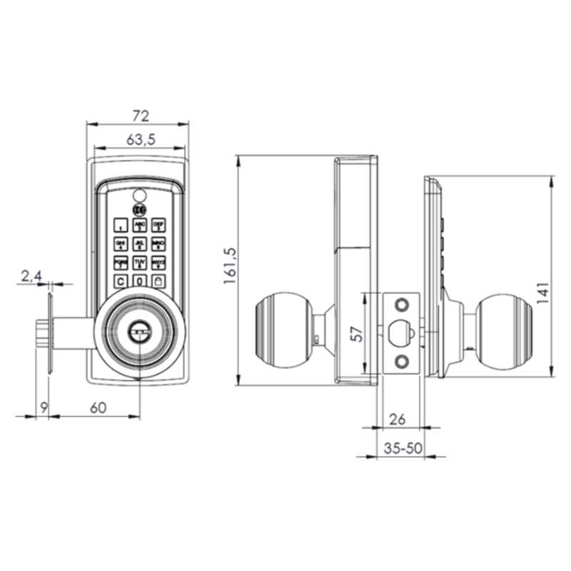 CERRADURA ODIS DIGITAL CON POMO 6500 - PLATA - 5