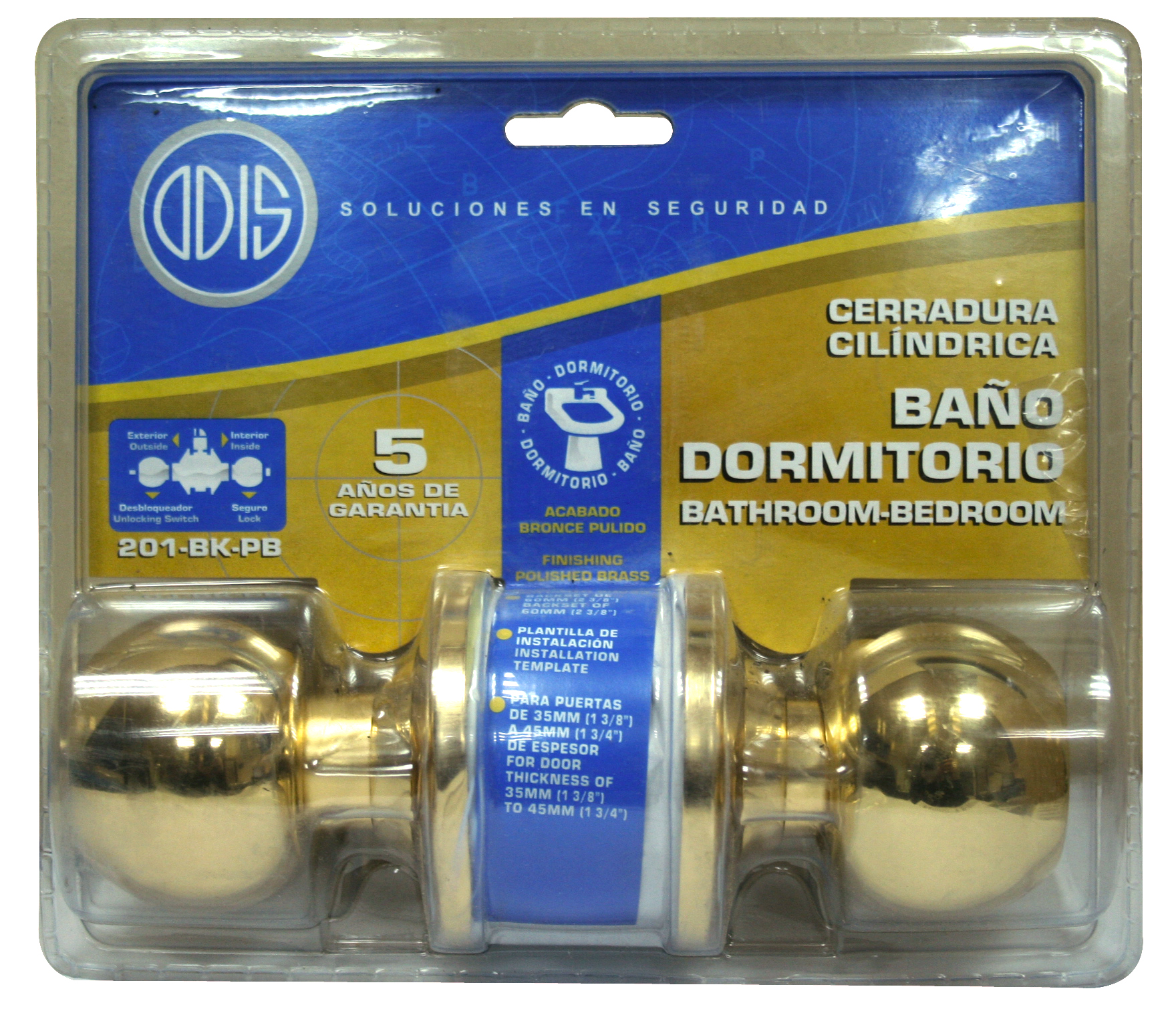 CERRADURA ODIS CILÍNDRICA 201 BAÑO - BRONCE PULIDO - 5