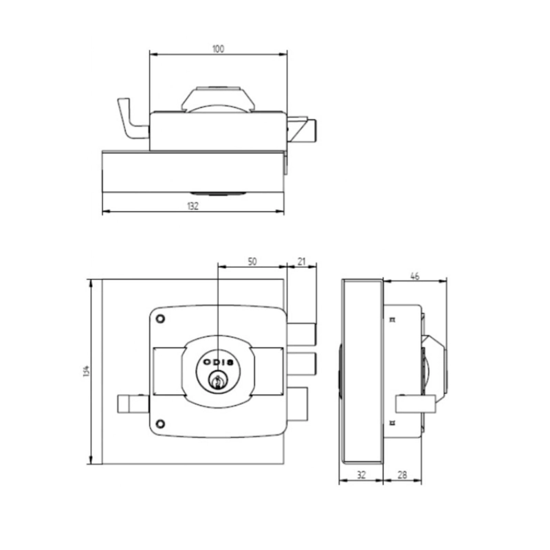 CERRADURA ODIS SOBREPONER 323 REJAS PORTONES CON CAJA - NEGRO - 7