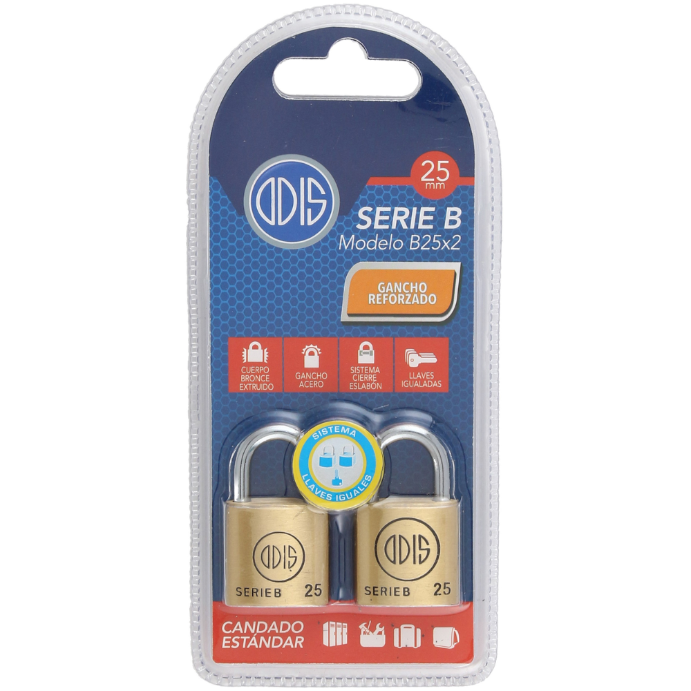 PACK ODIS 2 CANDADOS B25 25 MM LLAVES IGUALES - 4
