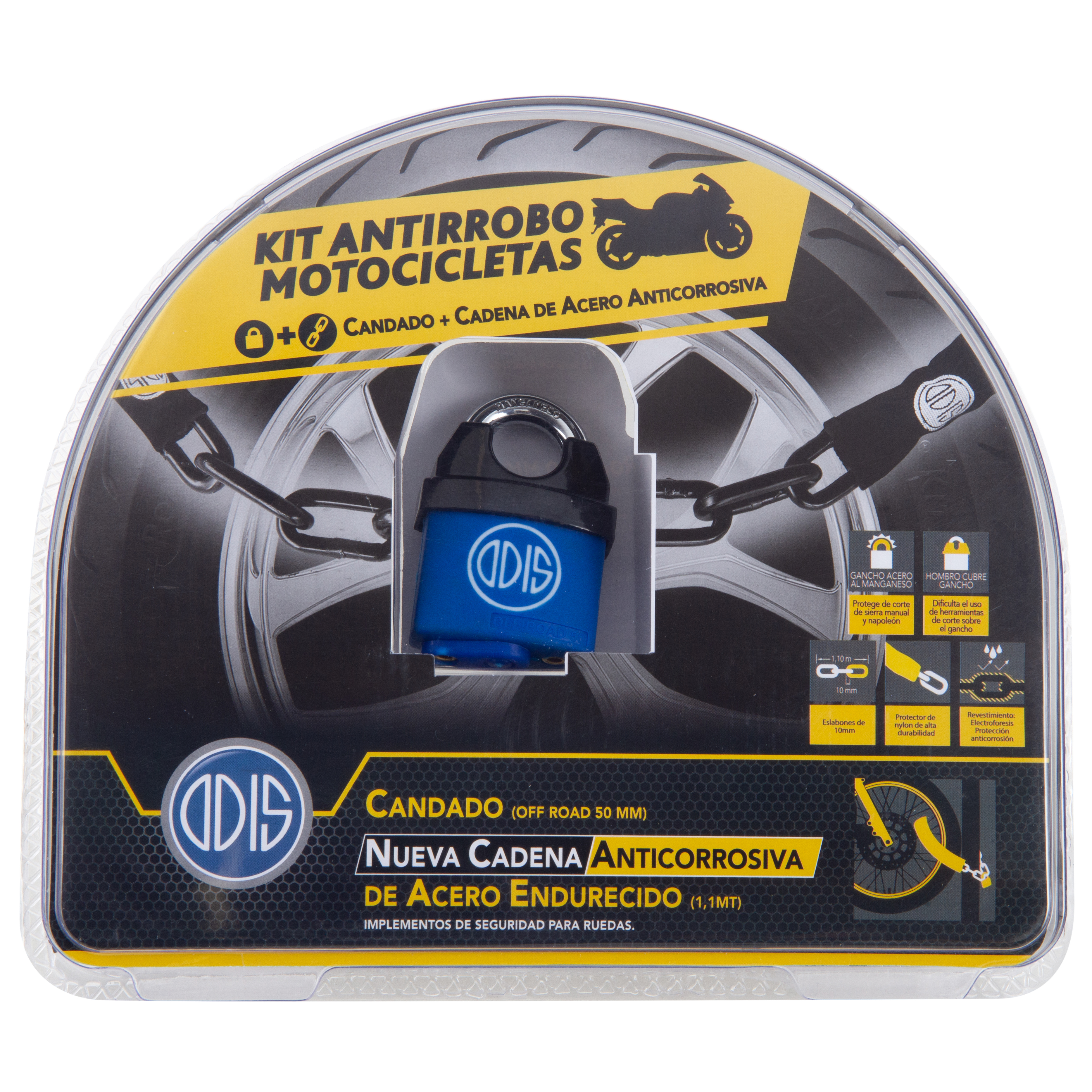PACK ODIS MOTO OFF ROAD CANDADO 50 MM + CADENA 10 MMX110 CM - 7