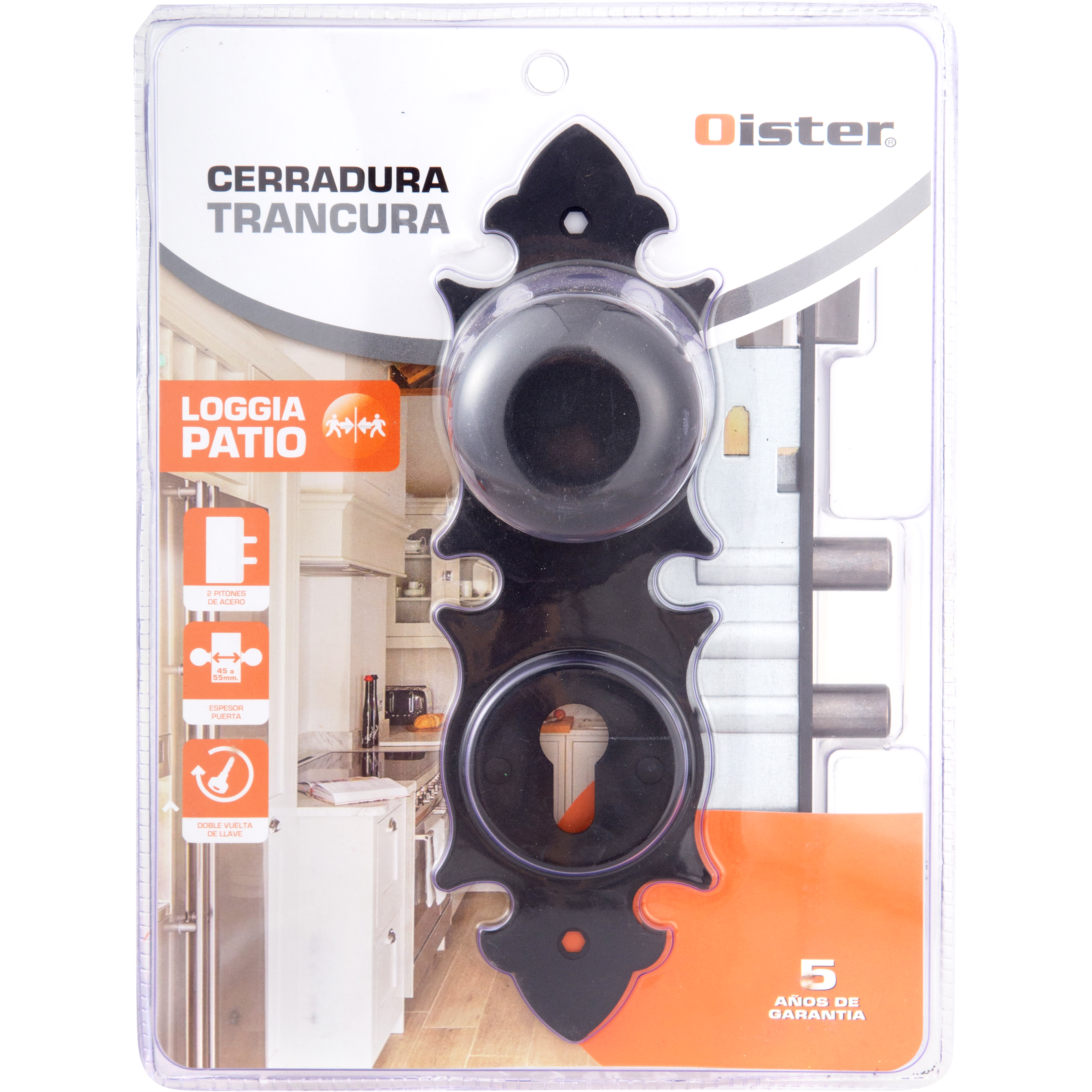 CERRADURA OISTER EMBUTIR TRANCURA INTERIOR - NEGRO - 8