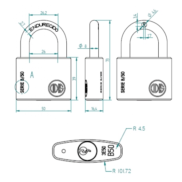 PACK ODIS 3 CANDADOS B50 50 MM LLAVES IGUALES - 3
