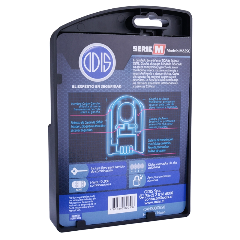CANDADO ODIS M62SC 62 MM COMBINACIÓN HOMBROS NEGRO - 5