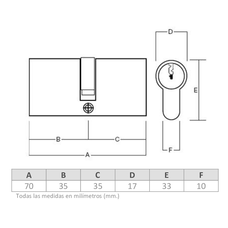 CILINDRO ODIS LLAVE-SEGURO 70MM LARGO (35-35) - 5
